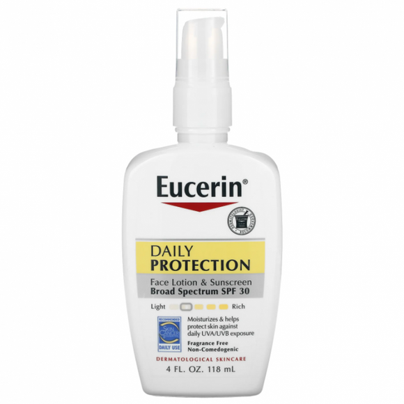 Eucerin, Daily Protection Face Lotion & Sunscreen, SPF 30, Fragrance Free, 4 fl oz (118 ml)